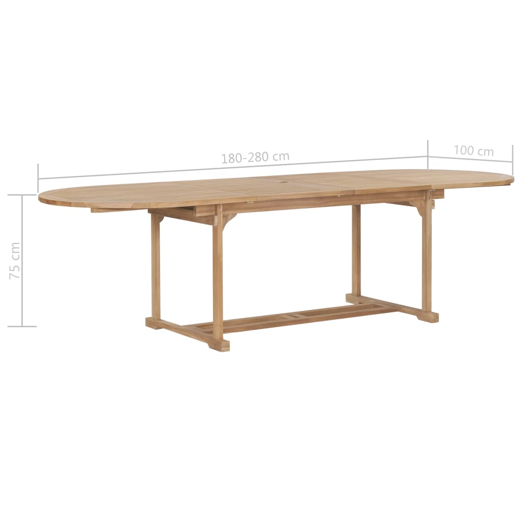 Extending Garden Table 180-280x100x75cm Solid Teak Wood Oval