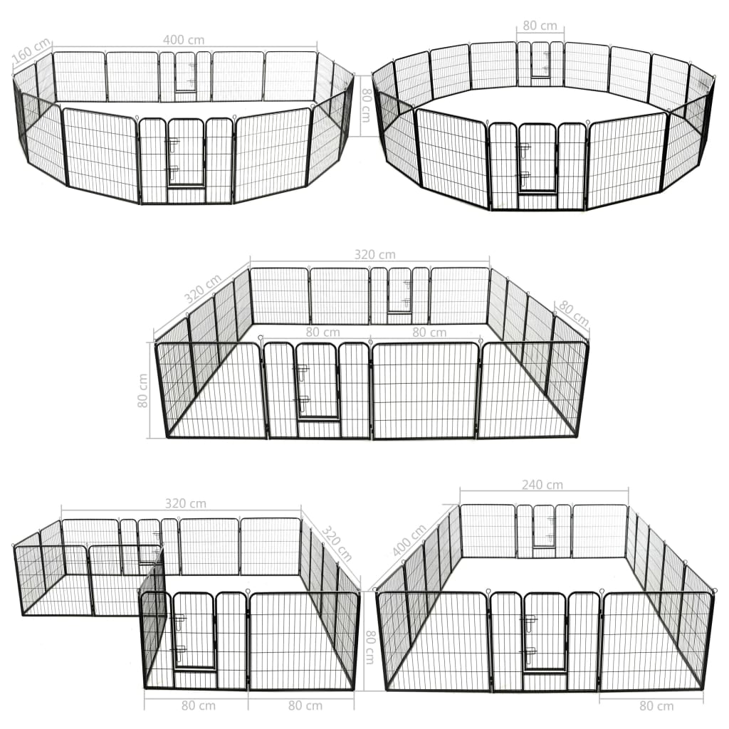 Dog Playpen 16 Panels Steel 80x80 cm Black