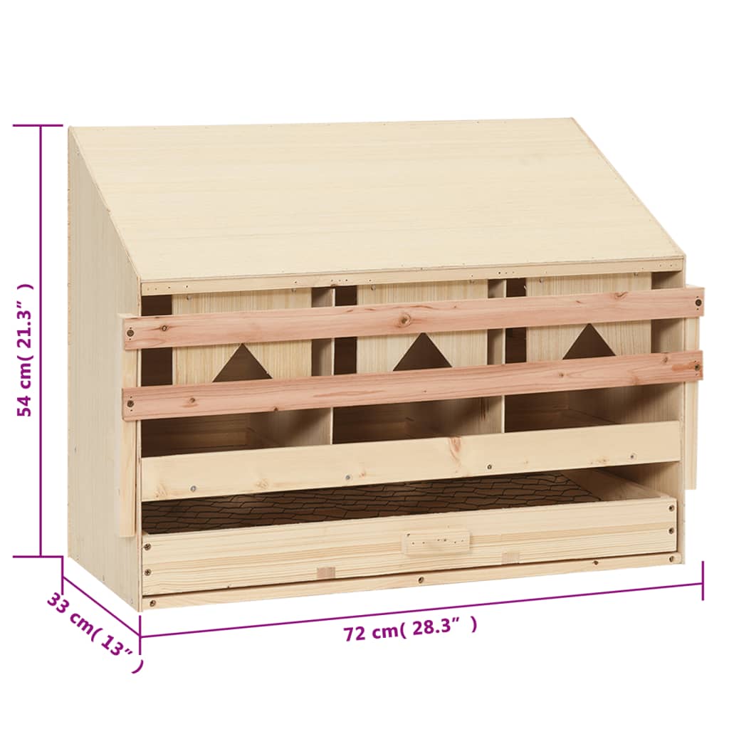 Chicken Laying Nest 3 Compartments 72x33x54 cm Solid Pine Wood