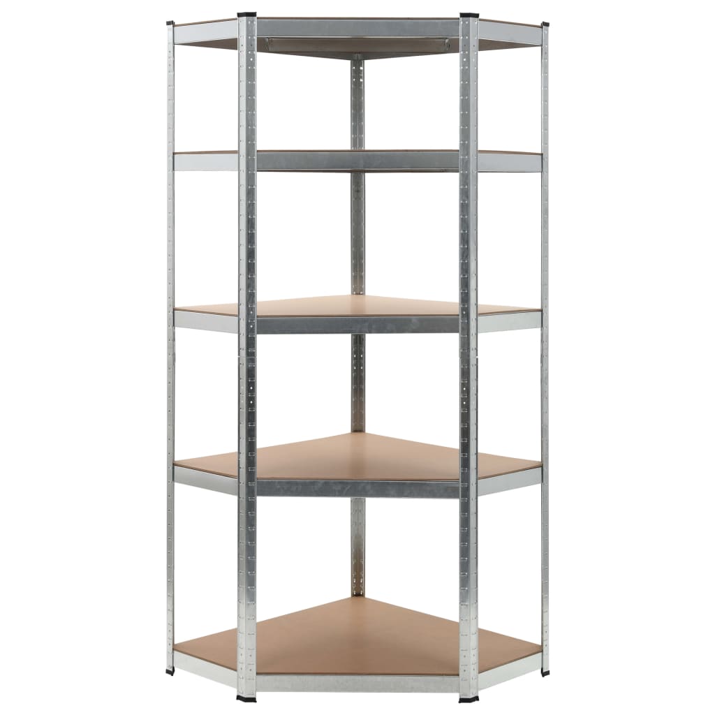 5-Layer Corner Shelf Silver Steel&Engineered Wood