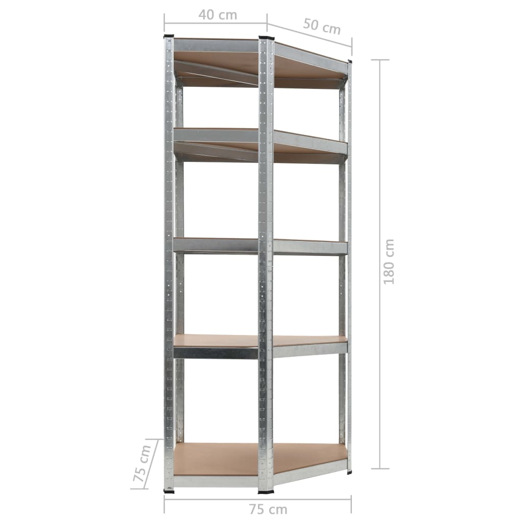 5-Layer Corner Shelf Silver Steel&Engineered Wood