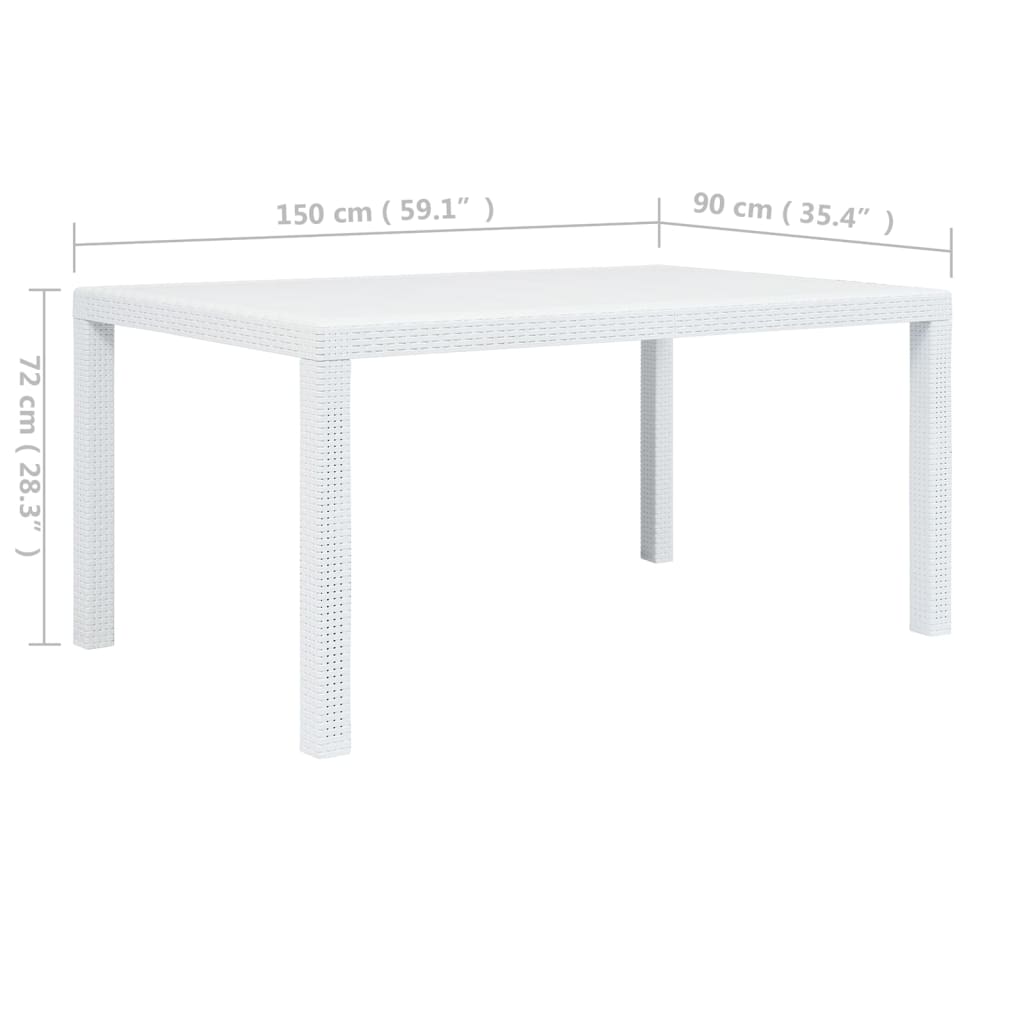 Garden Table White 150x90x72 cm Plastic Rattan Look