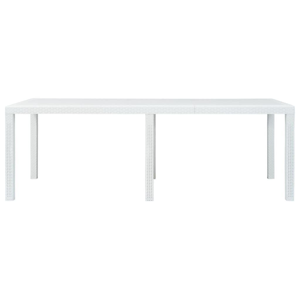 Garden Table White 220x90x72 cm Plastic Rattan Look