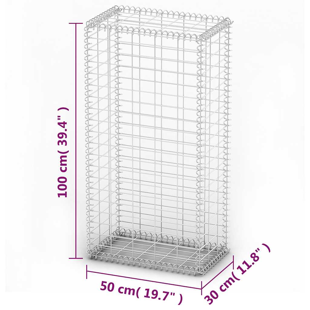 Gabion Basket with Lids Galvanised Wire 100 x 50 x 30 cm