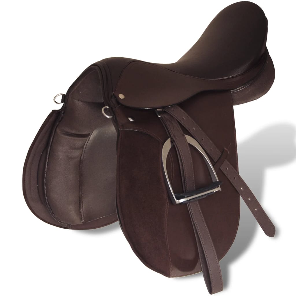 Horse Riding Saddle Set 17,5" Real Leather Brown 12 cm 5-in-1