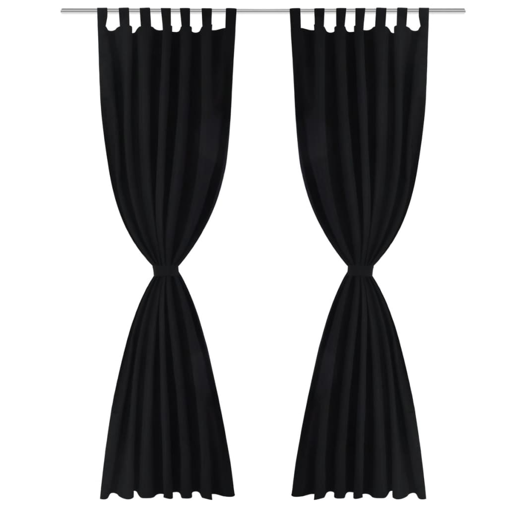 2 pcs Black Micro-Satin Curtains with Loops 140 x 175 cm