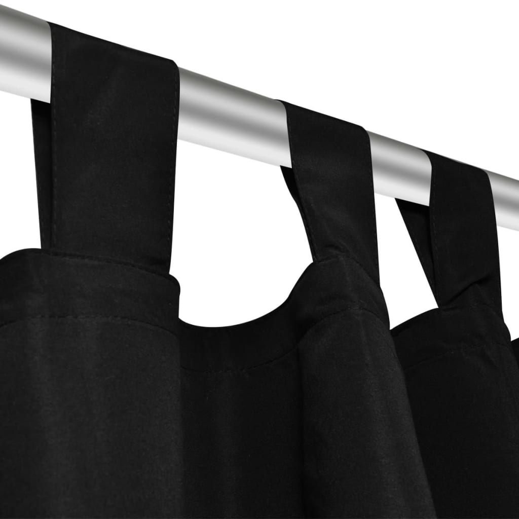 2 pcs Black Micro-Satin Curtains with Loops 140 x 175 cm