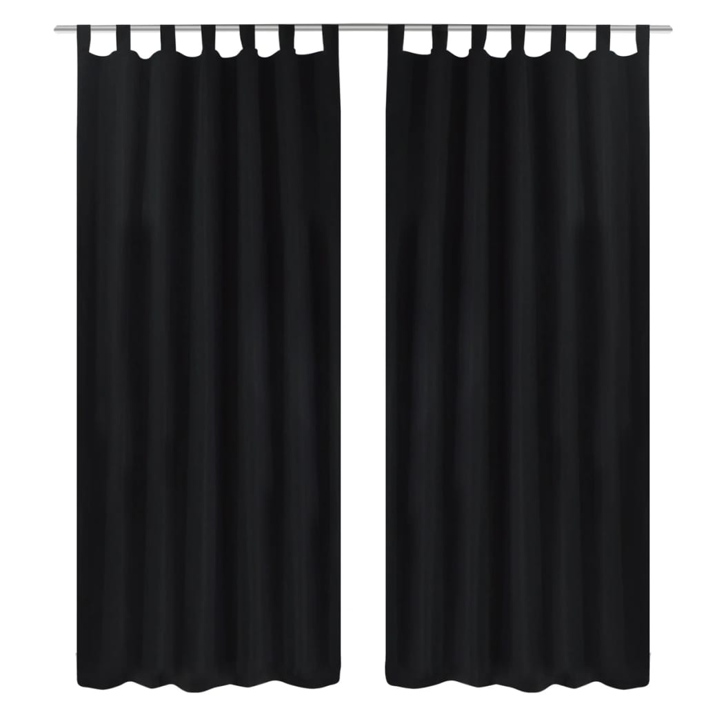 2 pcs Black Micro-Satin Curtains with Loops 140 x 225 cm