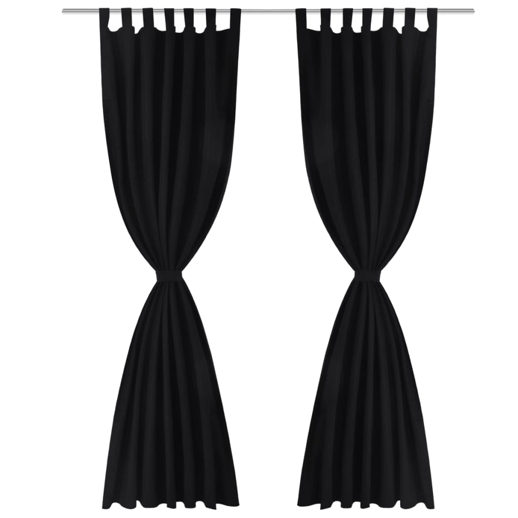 2 pcs Black Micro-Satin Curtains with Loops 140 x 225 cm