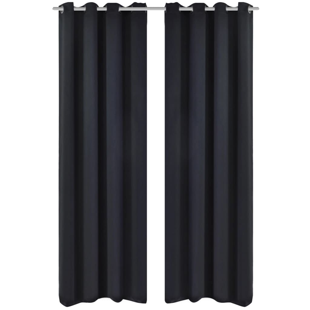 2 pcs Black Blackout Curtains with Metal Rings 135 x 245 cm