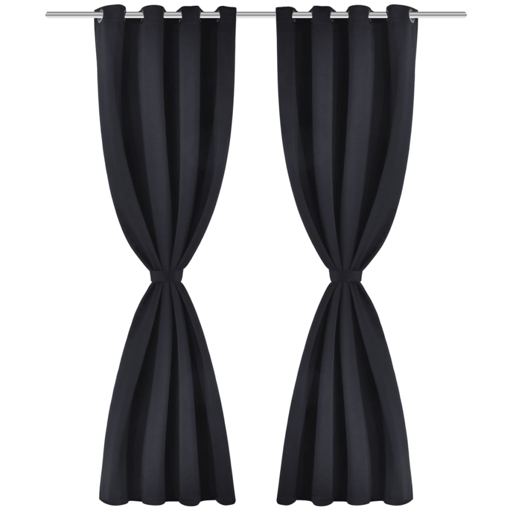 2 pcs Black Blackout Curtains with Metal Rings 135 x 245 cm