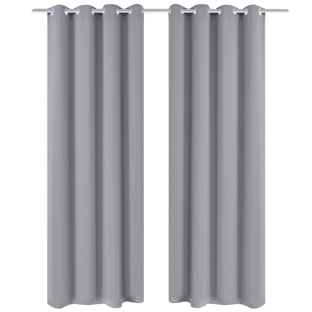 2 pcs Grey Blackout Curtains with Metal Rings 135 x 245 cm