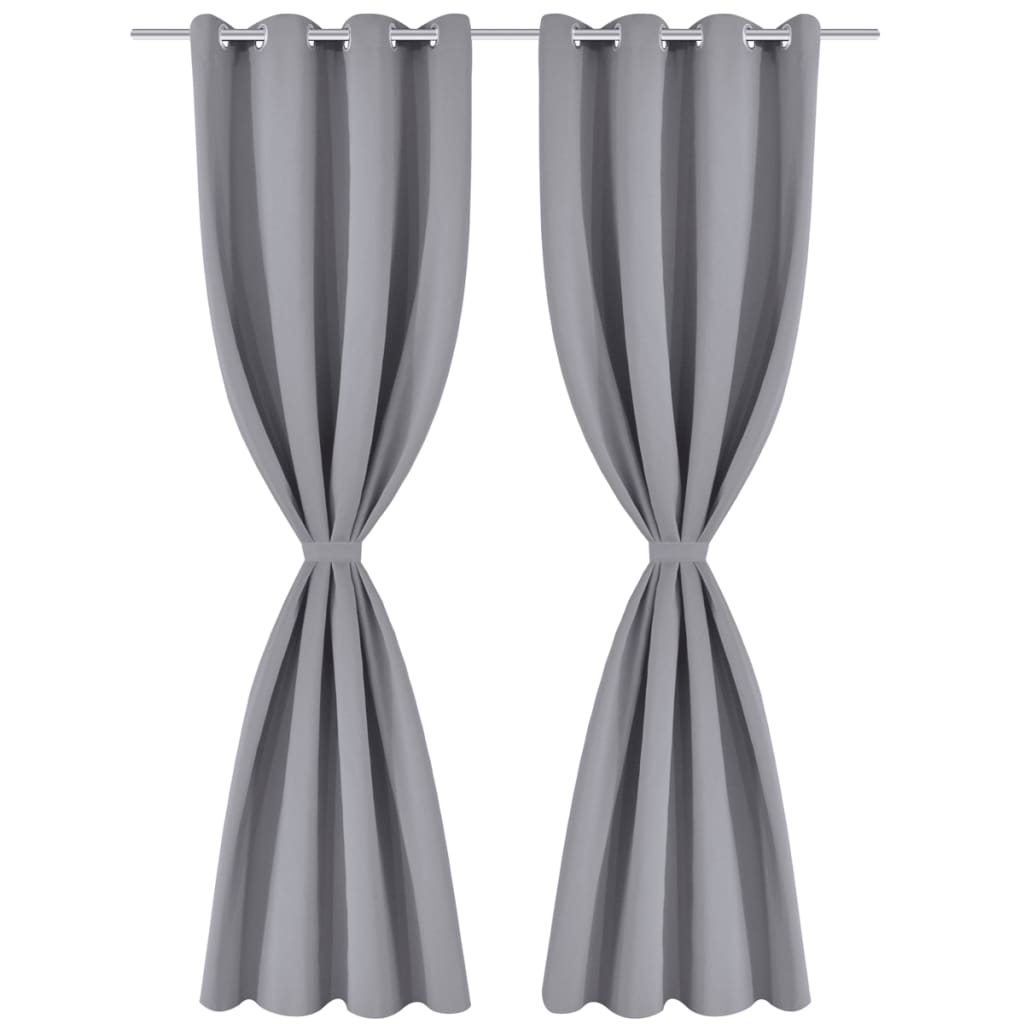 2 pcs Grey Blackout Curtains with Metal Rings 135 x 245 cm