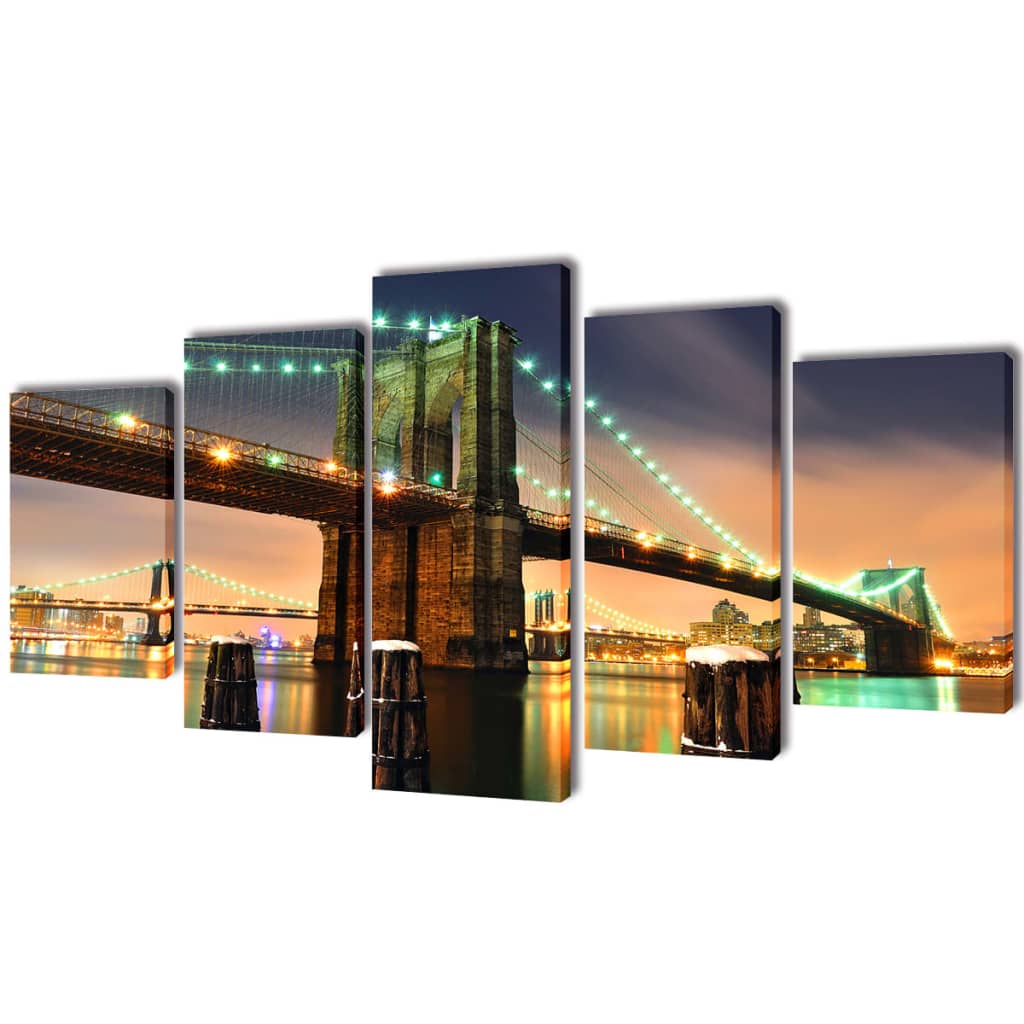 Canvas Wall Print Set Brooklyn Bridge 200 x 100 cm