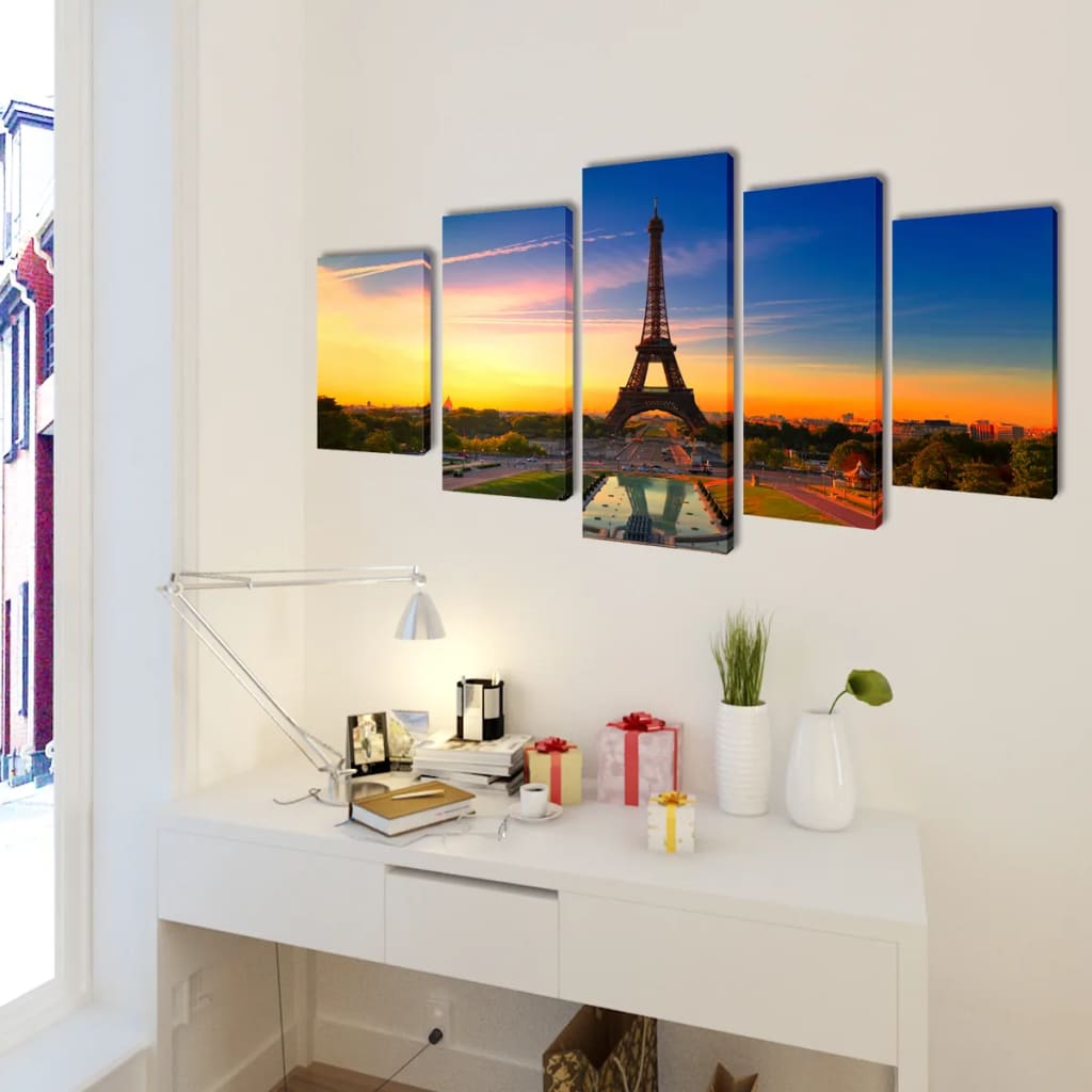 Canvas Wall Print Set Eiffel Tower 200 x 100 cm