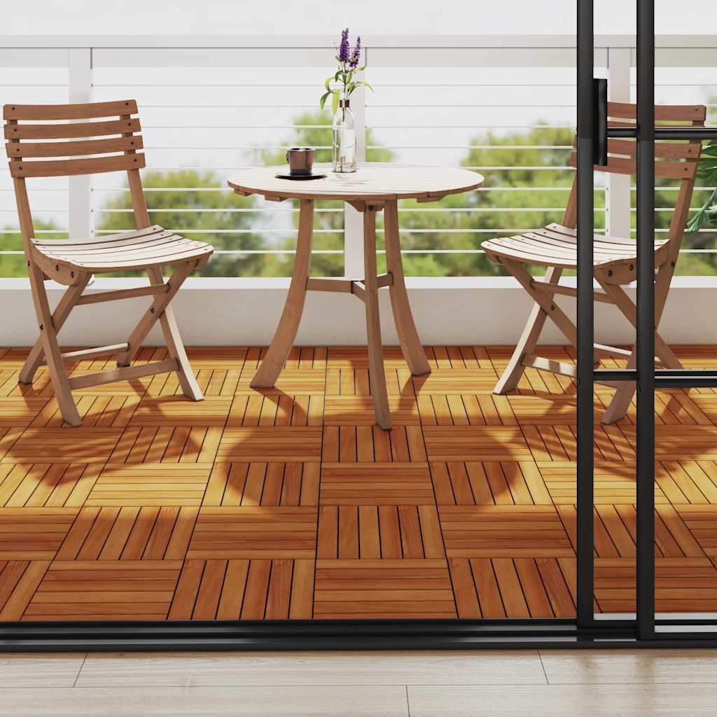 10 pcs Acacia Decking Tiles 30 x 30 cm Vertical Pattern