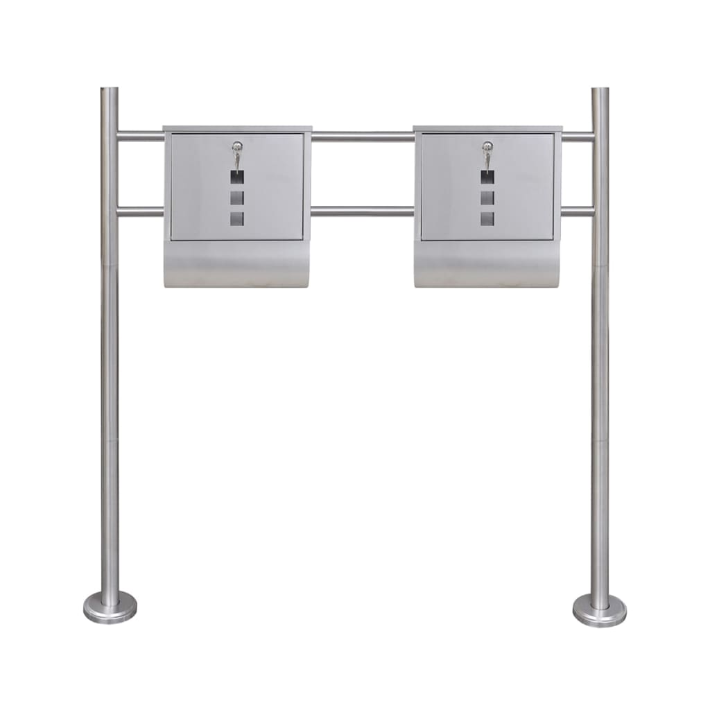 Double Mailbox on Stand Stainless Steel