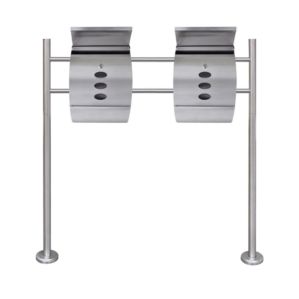 Double Mailbox on Stand Stainless Steel