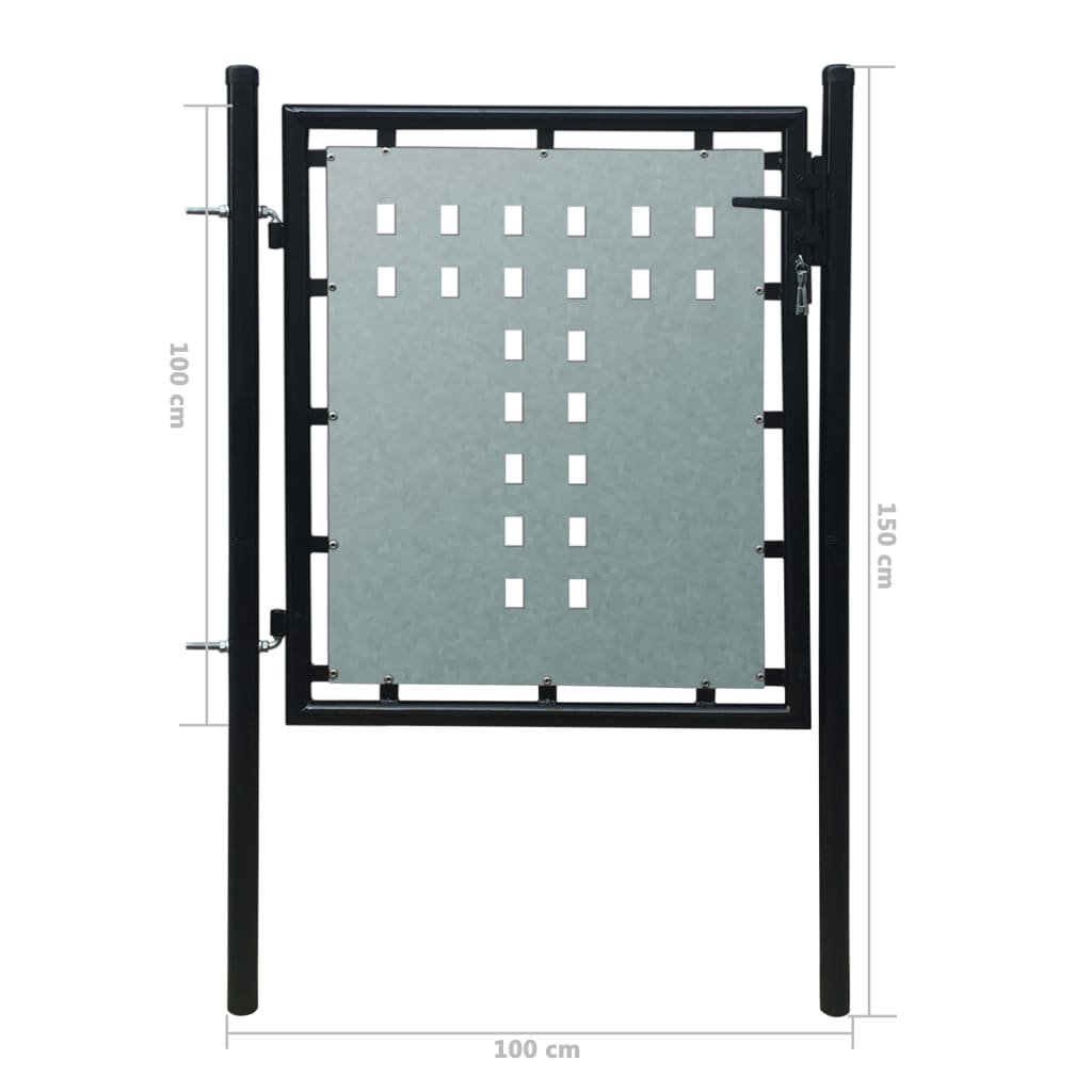 Black Single Door Fence Gate 100 x 150 cm