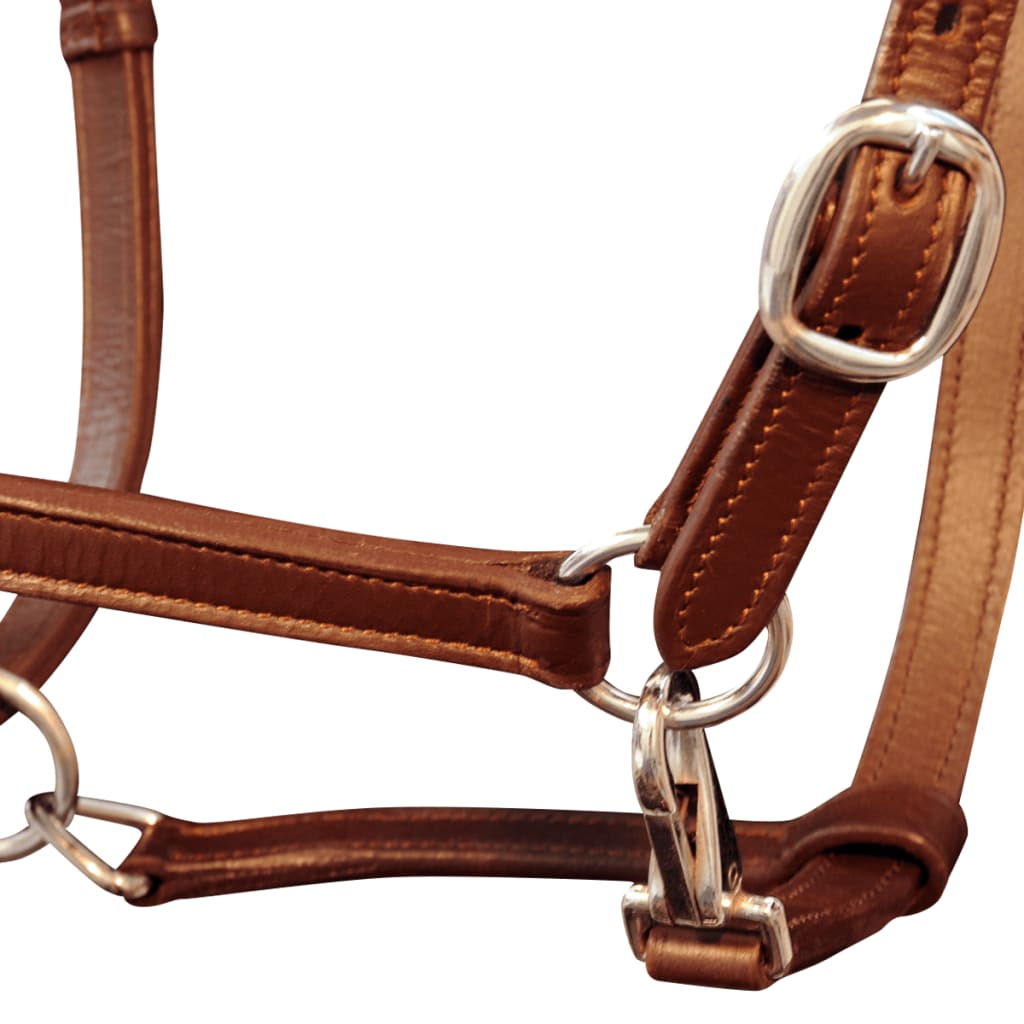 Real Leather Headcollar Stable Halter Adjustable Brown Full