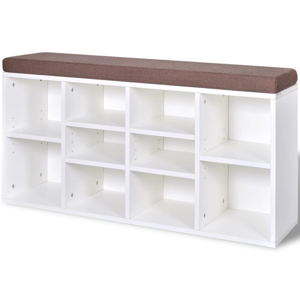 Shoe Storage Bench 10 Compartments White