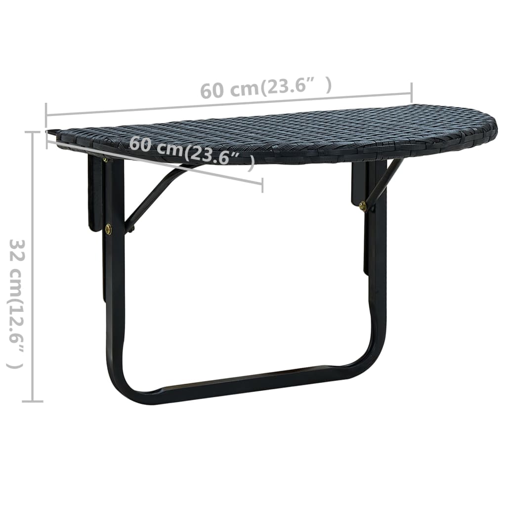 Balcony Table 60x60x32 cm Black Poly Rattan