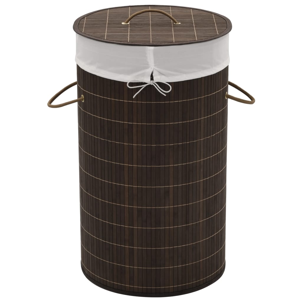 Bamboo Laundry Bin Round Dark Brown