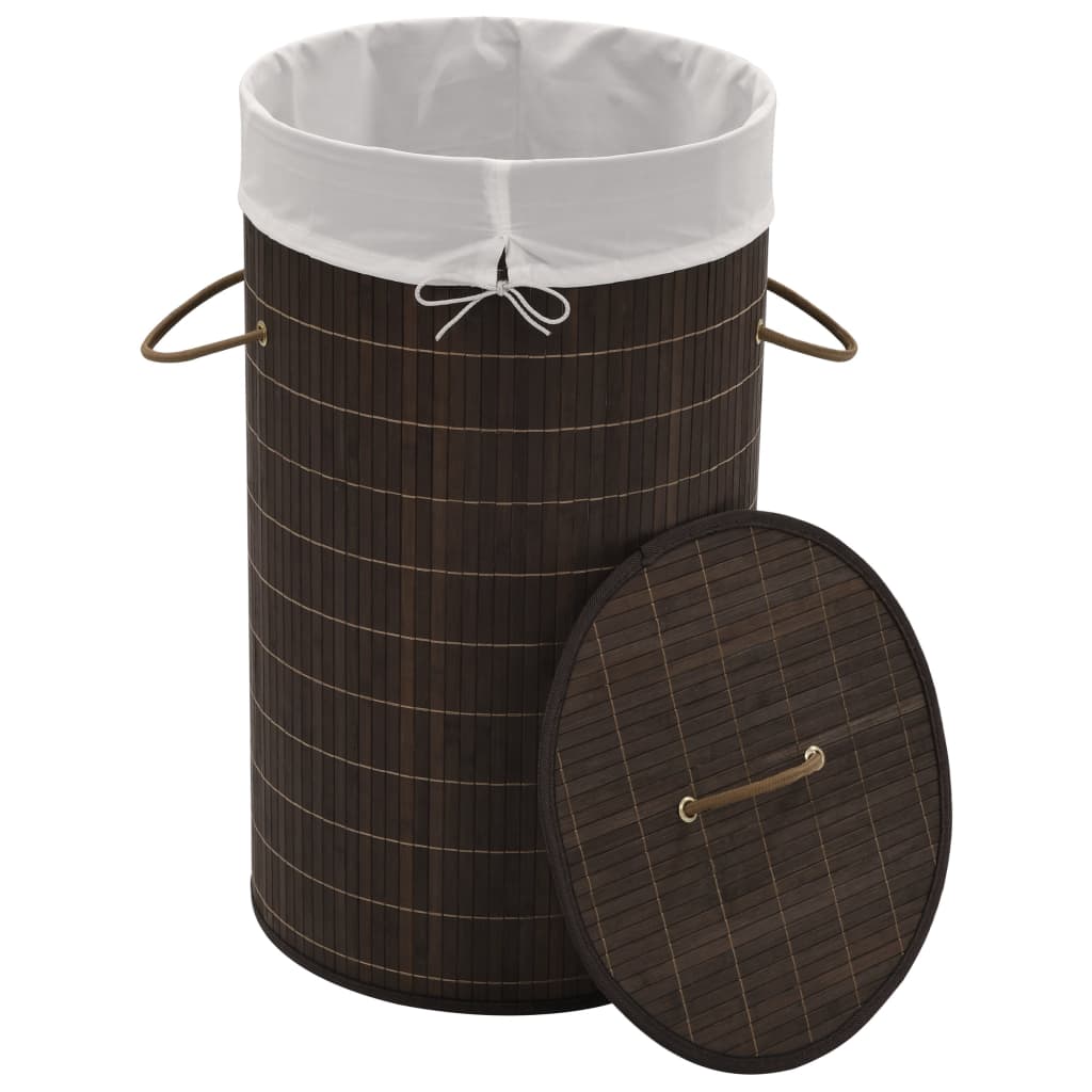 Bamboo Laundry Bin Round Dark Brown