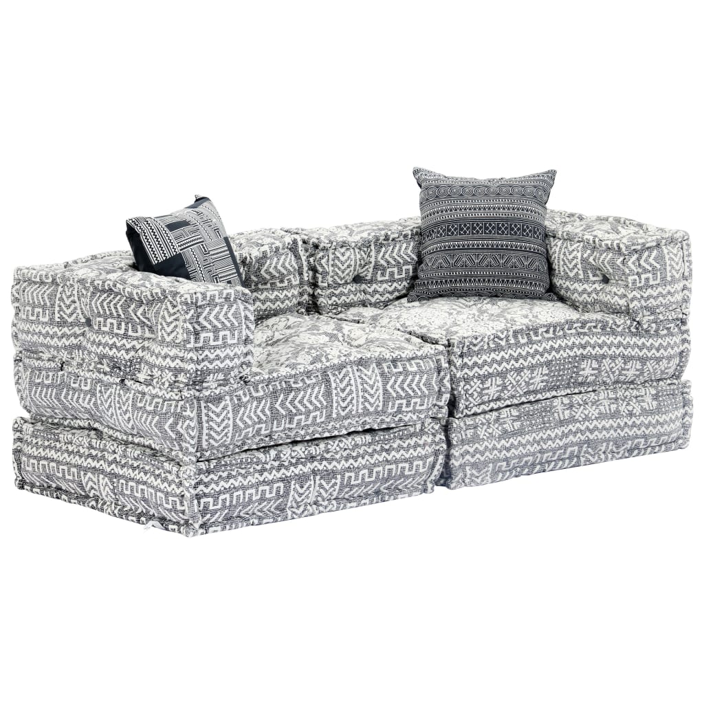 2-Seater Modular Pouffe Light Grey Fabric