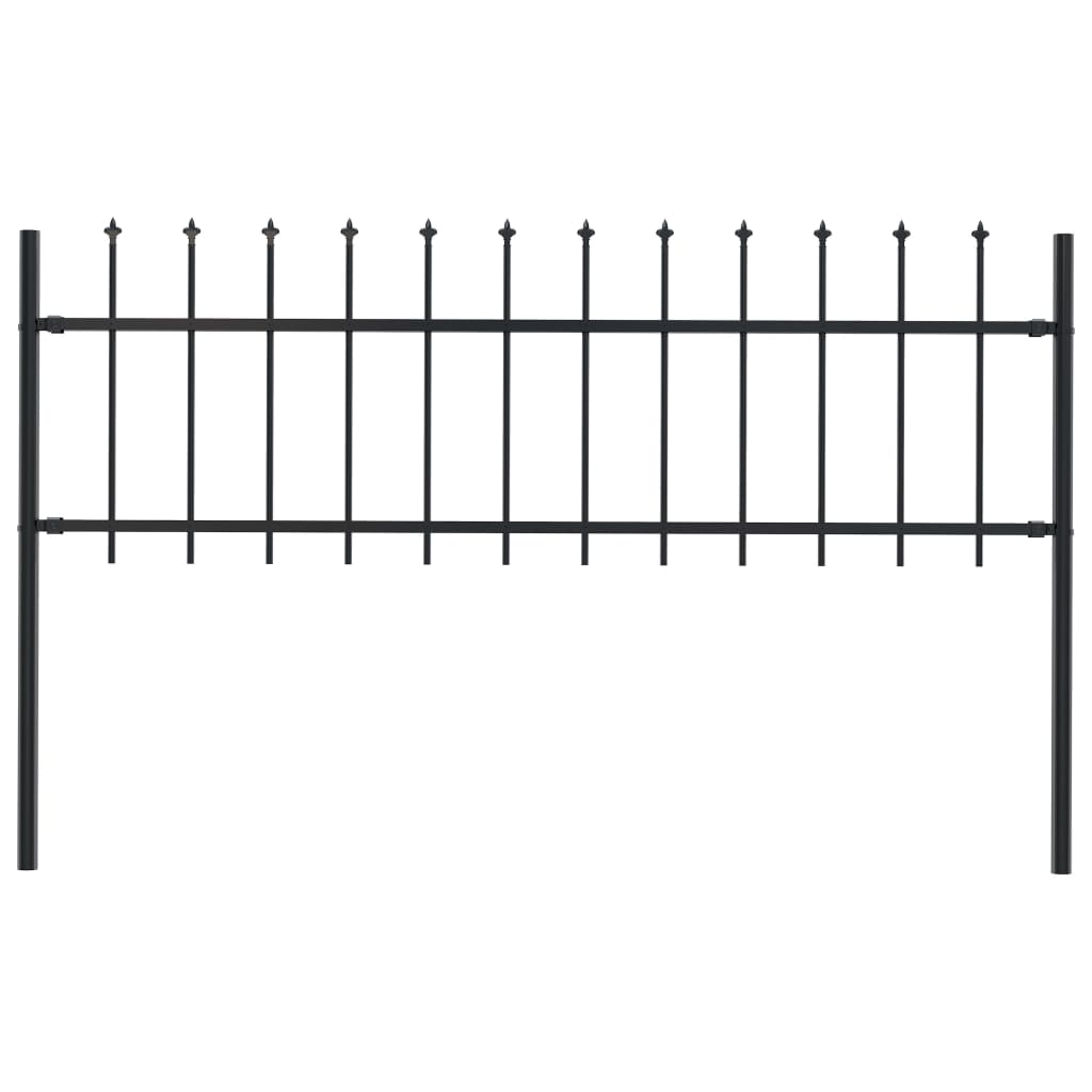 Garden Fence with Spear Top Steel 1.7x0.6 m Black