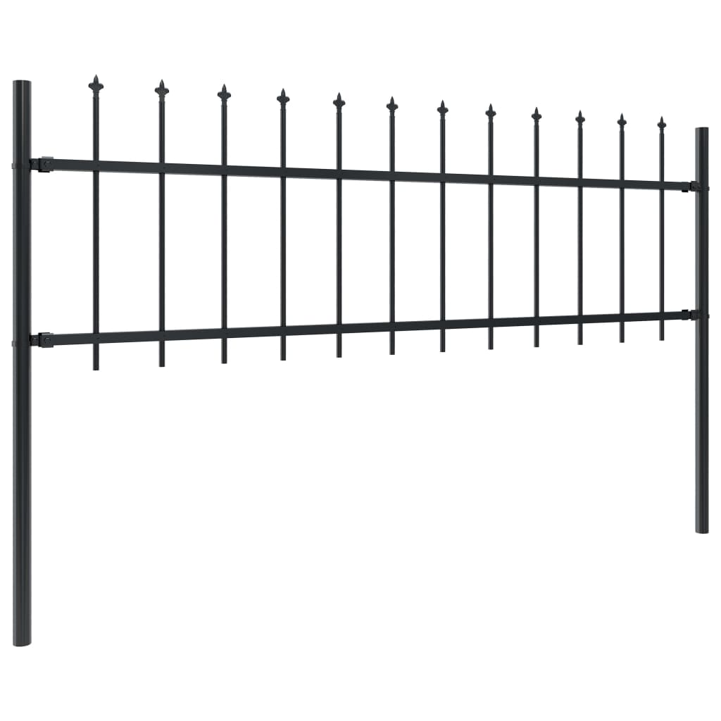 Garden Fence with Spear Top Steel 1.7x0.6 m Black