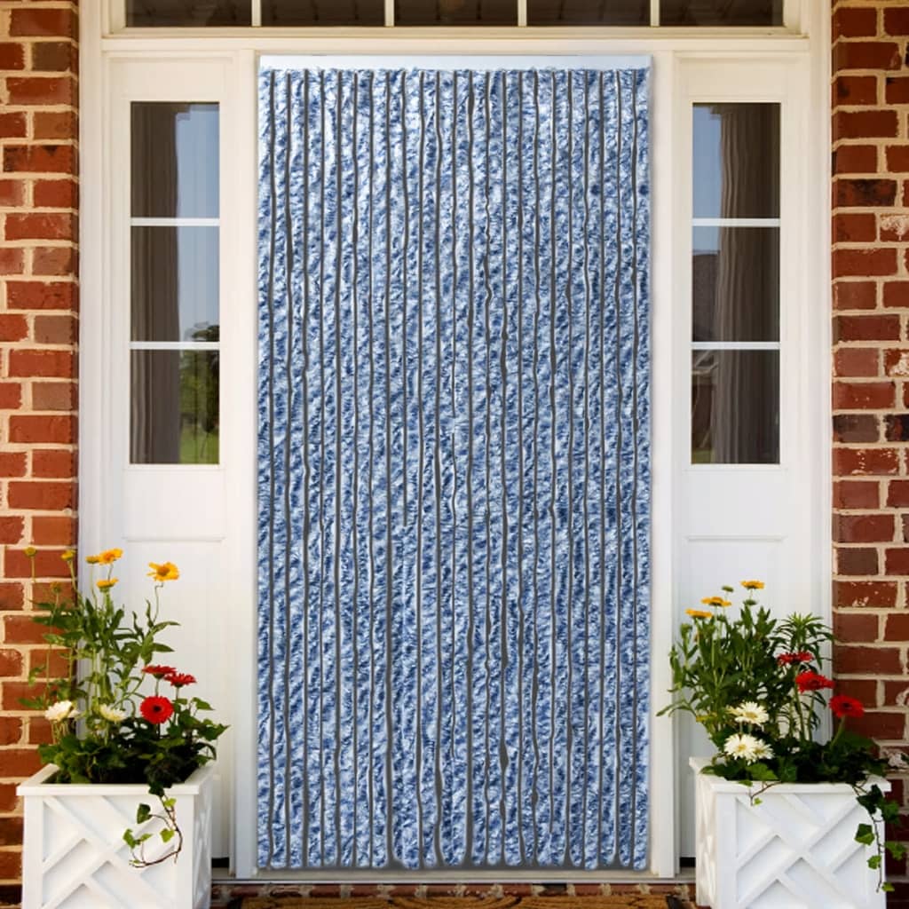 Insect Curtain Blue, White and Silver 100x220 cm Chenille