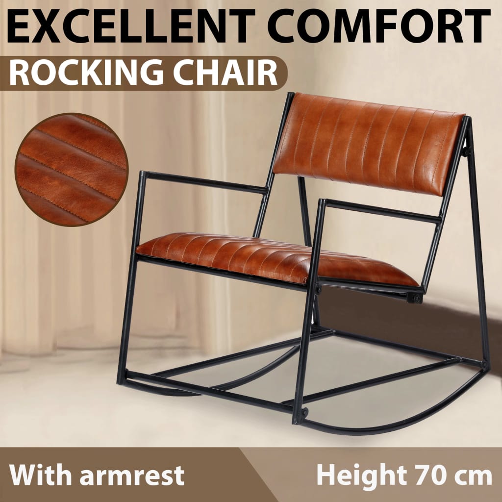 Rocking Chair Brown Real Leather