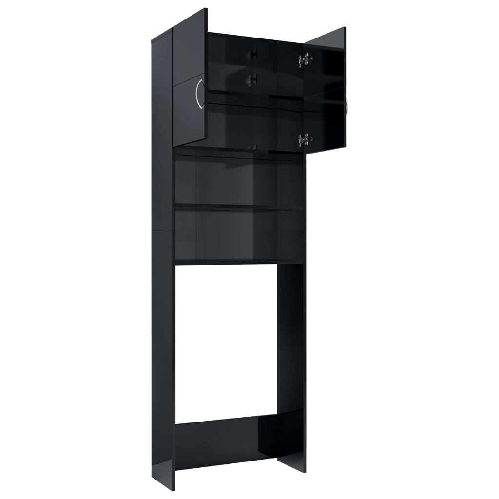 Washing Machine Cabinet High Gloss Black 64x25.5x190 cm