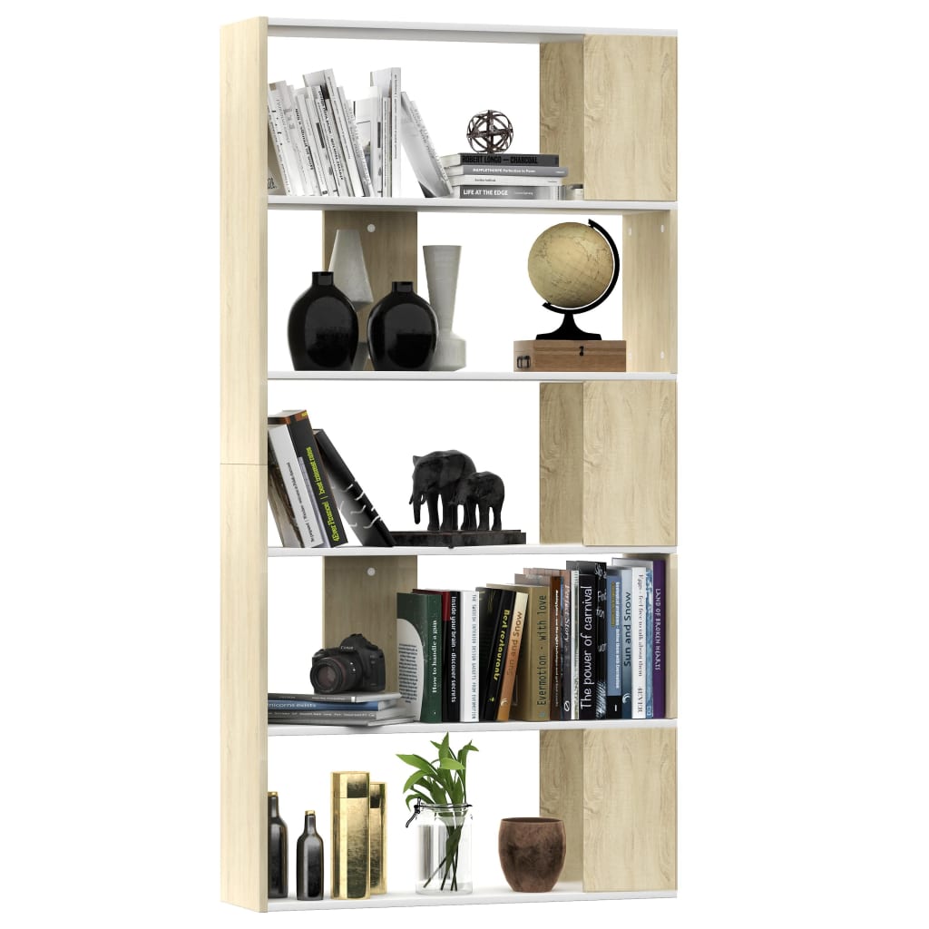 Book Cabinet/Room Divider White and Sonoma Oak 80x24x159 cm