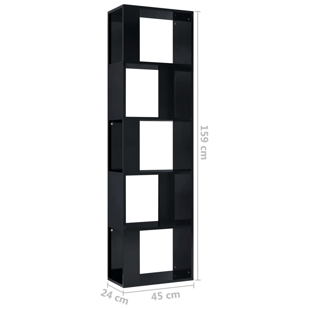 Book Cabinet/Room Divider High Gloss Black 45x24x159 cm Engineered Wood