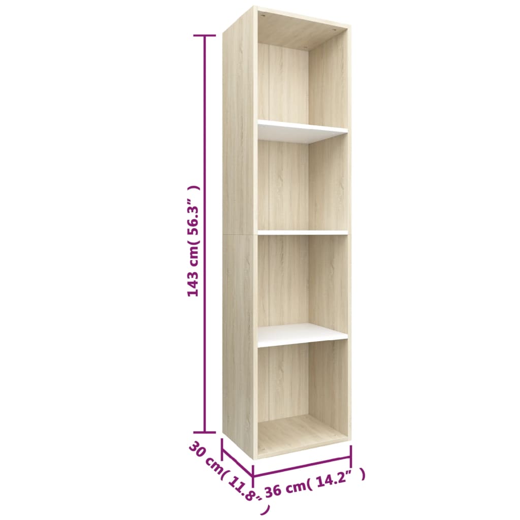 Book Cabinet/TV Cabinet White and Sonoma Oak 36x30x143 cm Engineered Wood