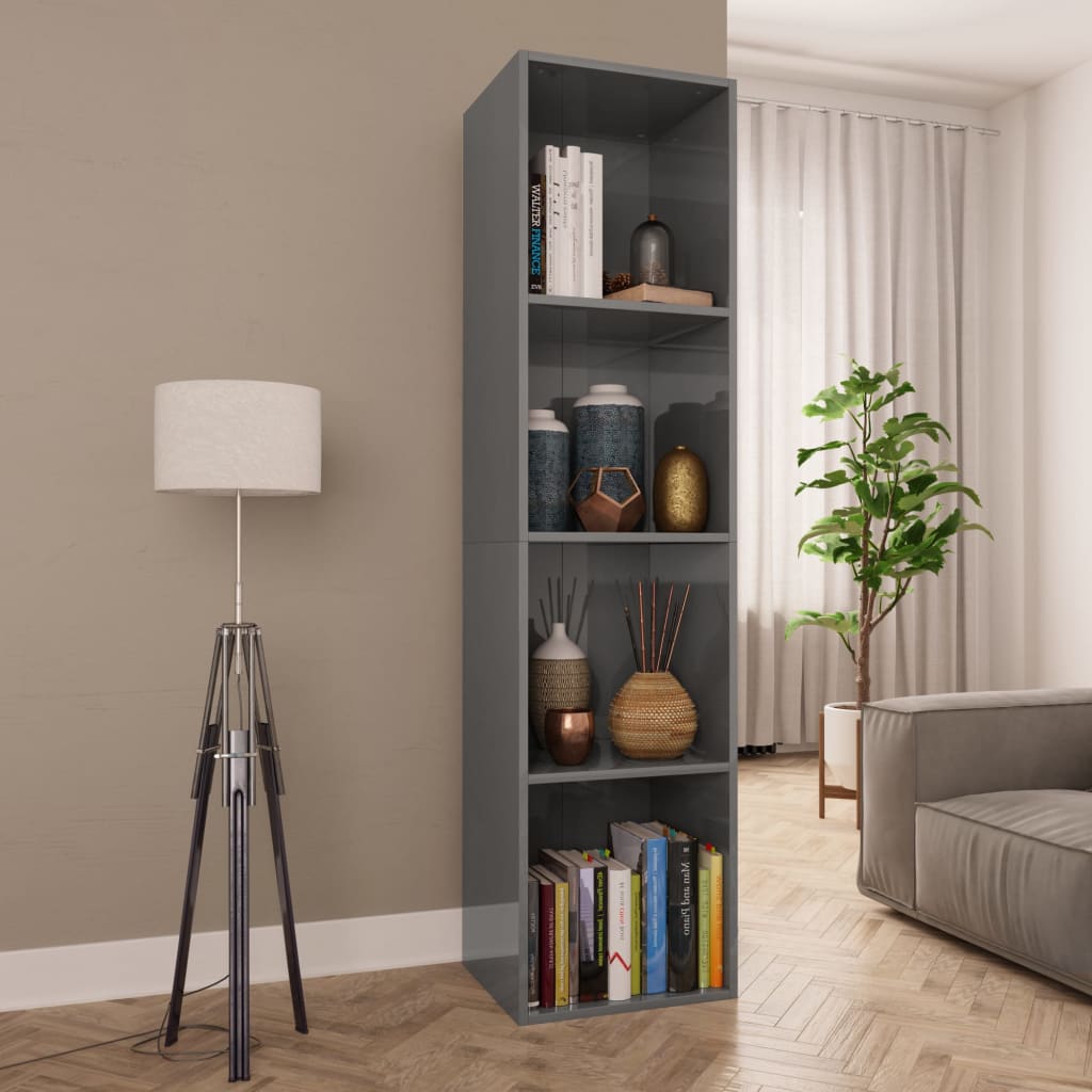 Book Cabinet/TV Cabinet High Gloss Grey 36x30x143 cm Engineered Wood