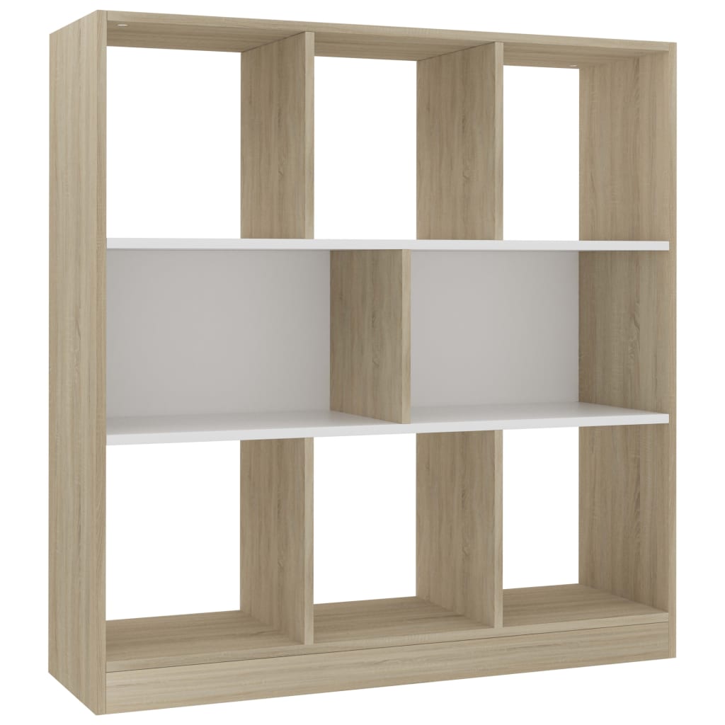 Book Cabinet White and Sonoma Oak 97.5x29.5x100 cm Engineered Wood