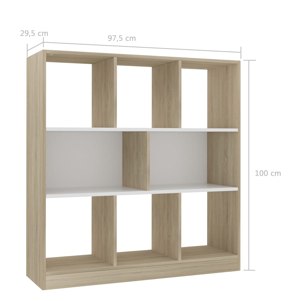 Book Cabinet White and Sonoma Oak 97.5x29.5x100 cm Engineered Wood