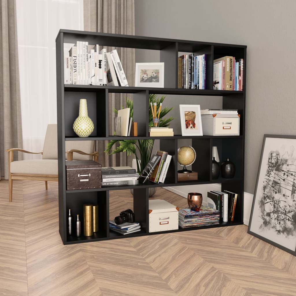 Room Divider/Book Cabinet Black 110x24x110 cm Engineered Wood