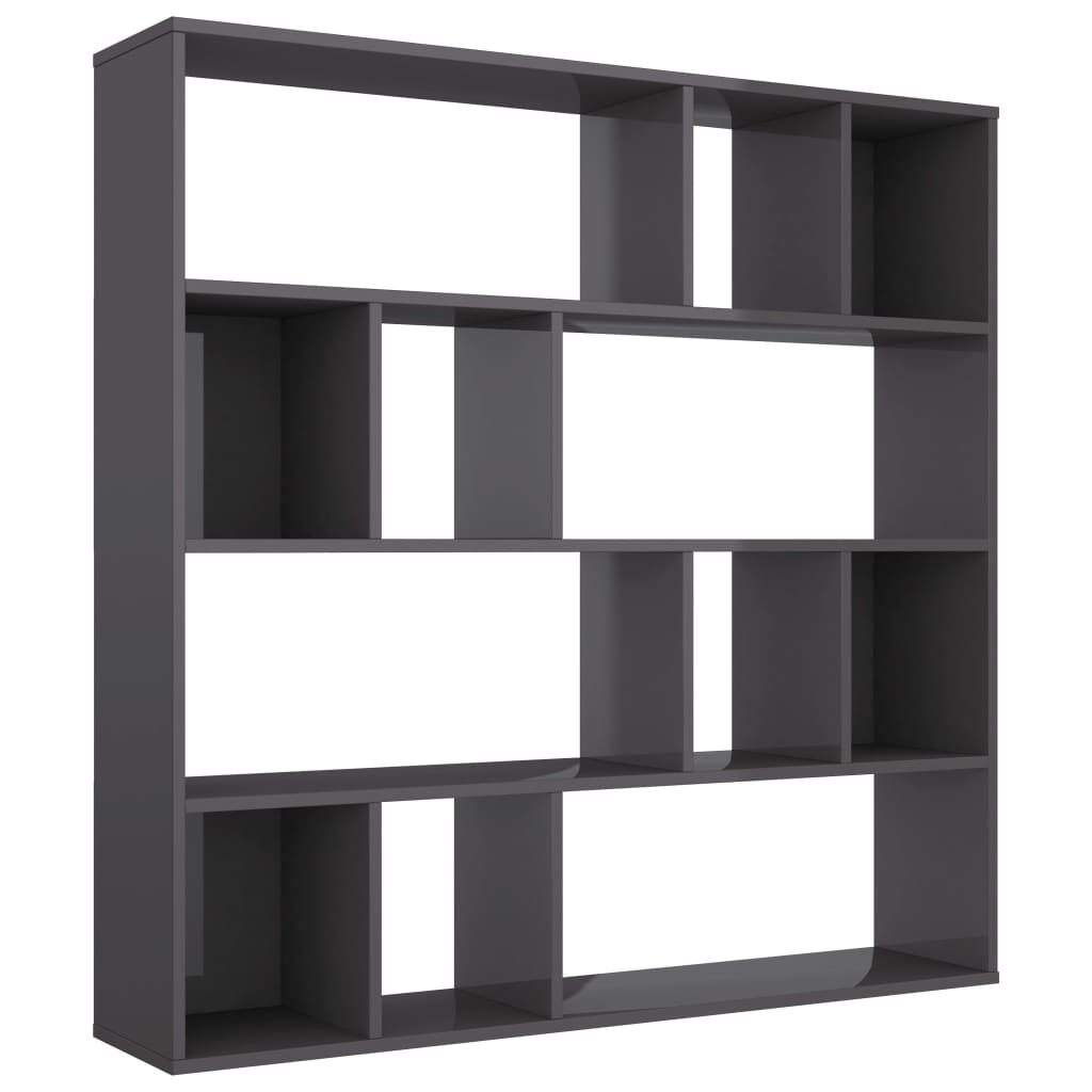 Room Divider/Book Cabinet High Gloss Grey 110x24x110 cm Engineered Wood