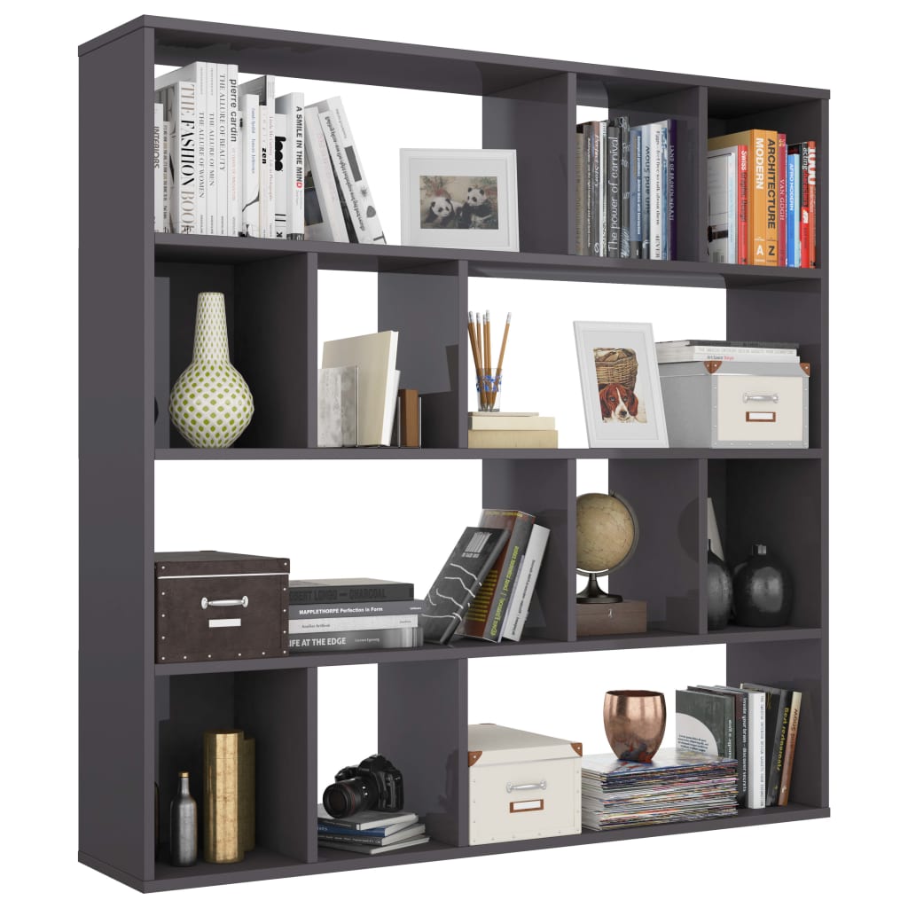 Room Divider/Book Cabinet High Gloss Grey 110x24x110 cm Engineered Wood