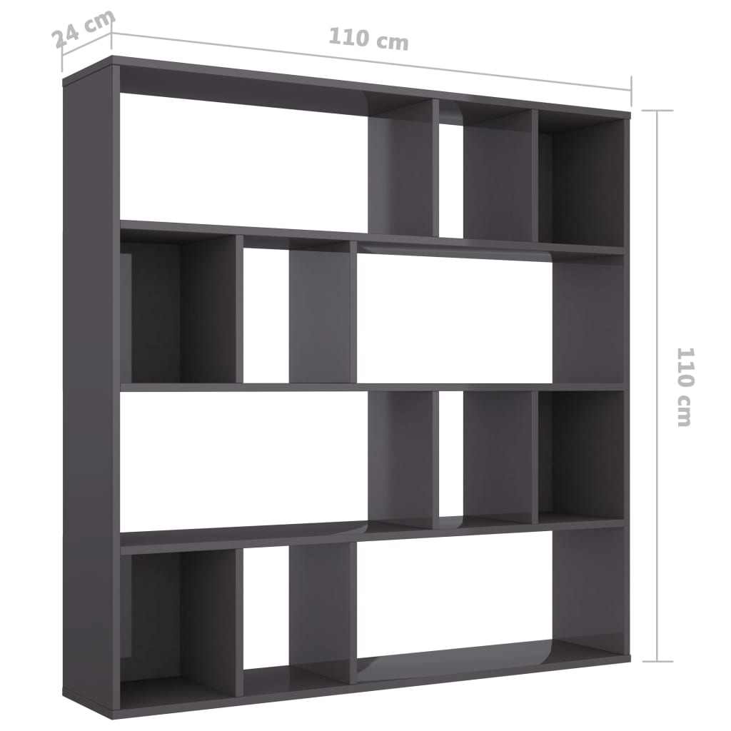 Room Divider/Book Cabinet High Gloss Grey 110x24x110 cm Engineered Wood