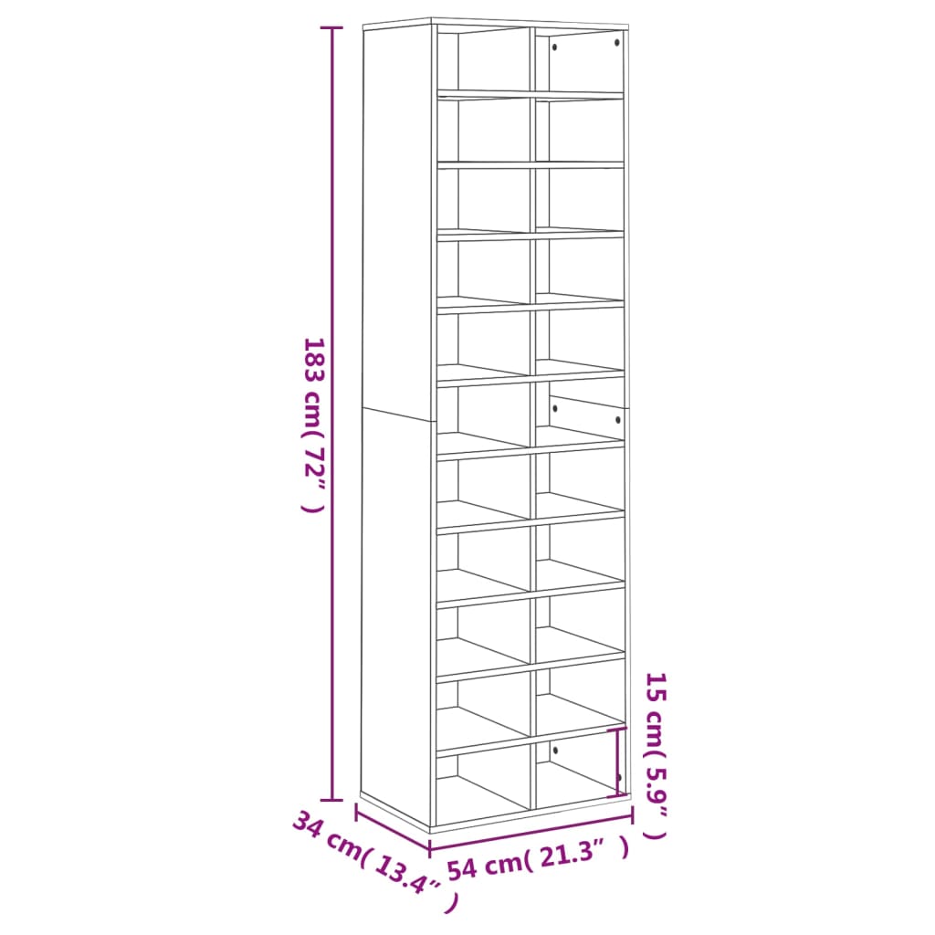 Shoe Cabinet Sonoma Oak 54x34x183 cm Engineered Wood