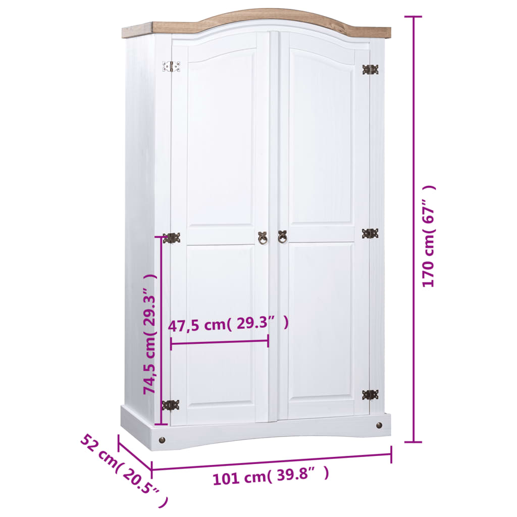 Wardrobe Mexican Pine Corona Range 2 Doors White