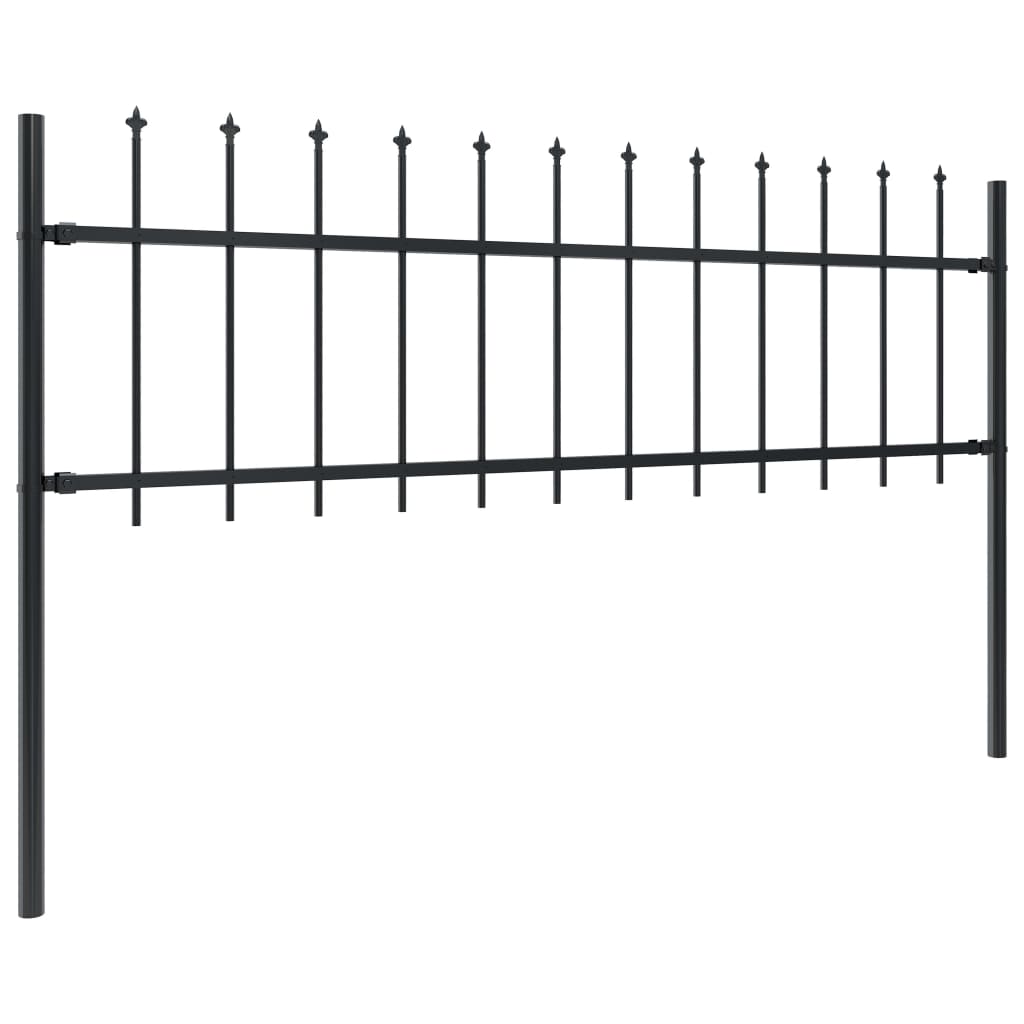 Garden Fence with Spear Top Steel 10.2 m Black