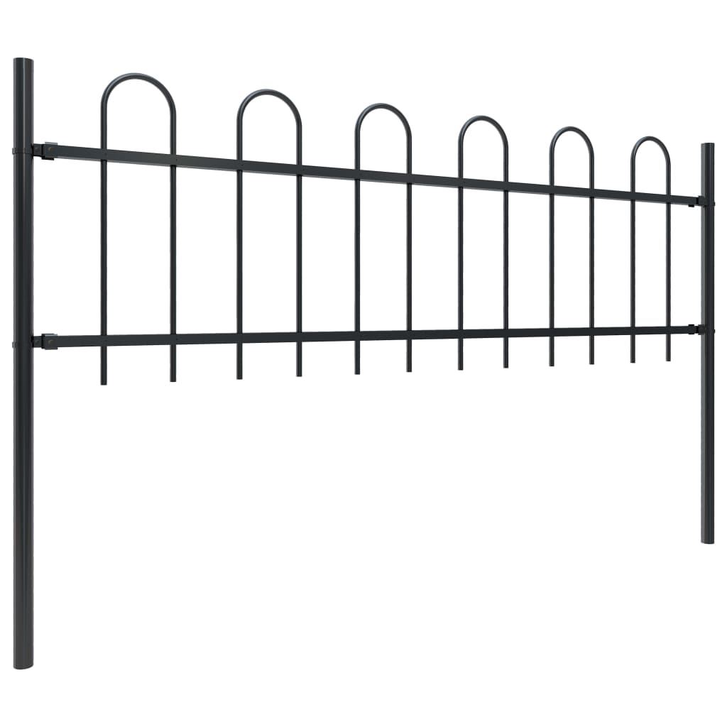 Garden Fence with Hoop Top Steel 5.1 m Black