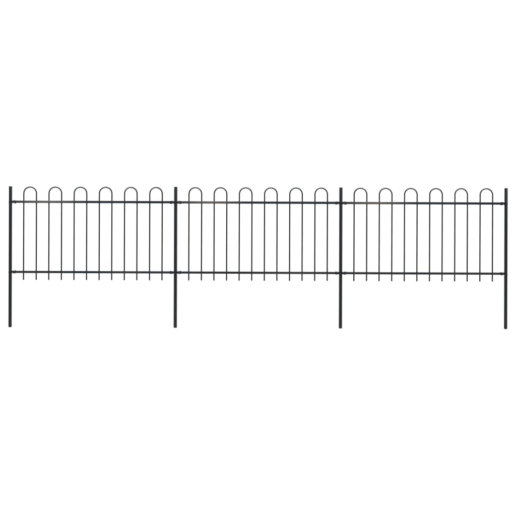 Garden Fence with Hoop Top Steel 5.1 m Black
