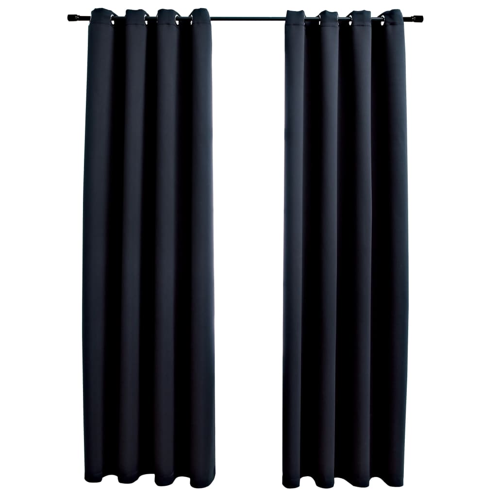 Blackout Curtains with Metal Rings 2 pcs Black 140x245 cm